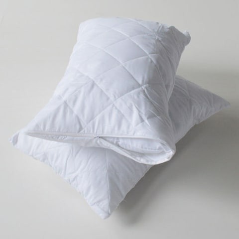 2-Piece Anti-Allergic Quilted Pillow Protector Set Microfiber White 50x75centimeter