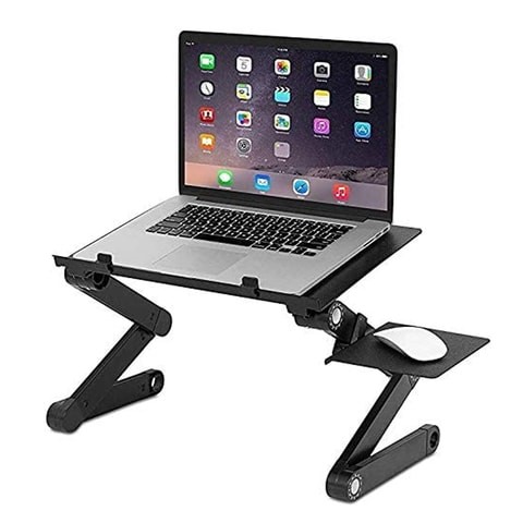 Amerter Aluminum Adjustable Portable Table Desk with Fans and Mousepad Side Stand Lightweight Ergonomically Designed for Home Office Use