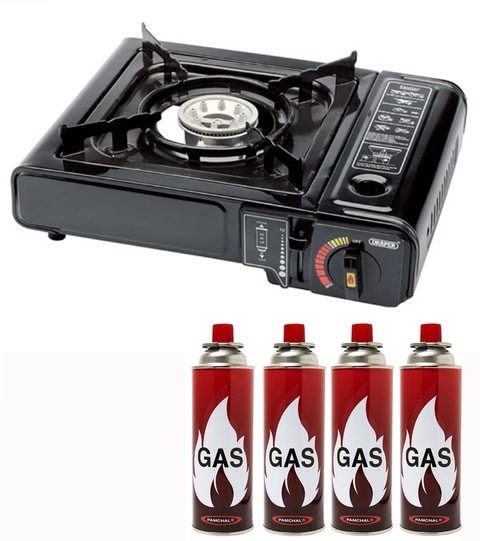 Camping stove - portable butane gas stove with 4 butane gas cartridge - two way