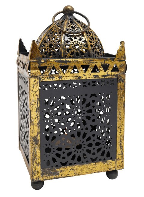 Metal Tealight Lantern- Gray & Gold