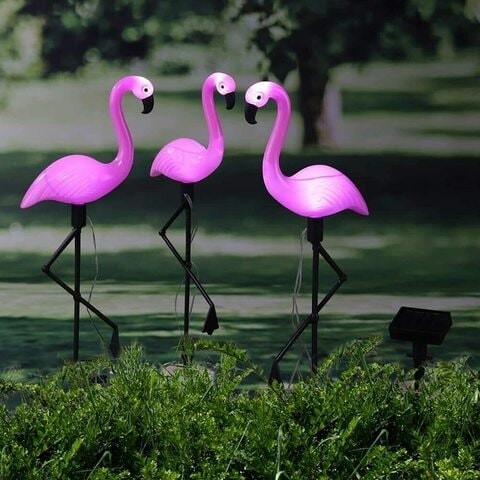 iwanto 3pcs solar powered led light for outdoor home garden decoration waterproof flamingo garden lantern