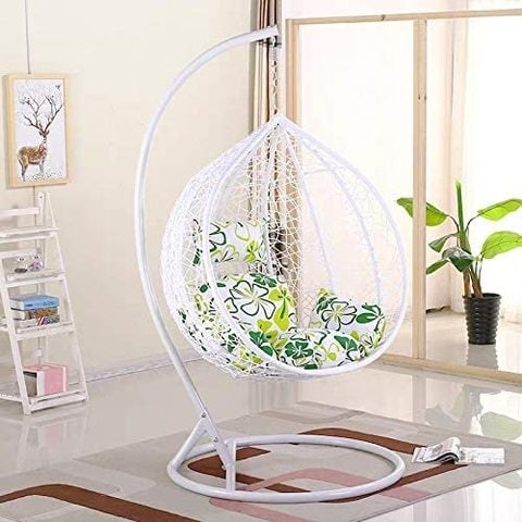 Comfortable Outdoor Hanging Chair Outdoor Patio Hanging Egg Nest Shape White (Random Cushion) Yl-3