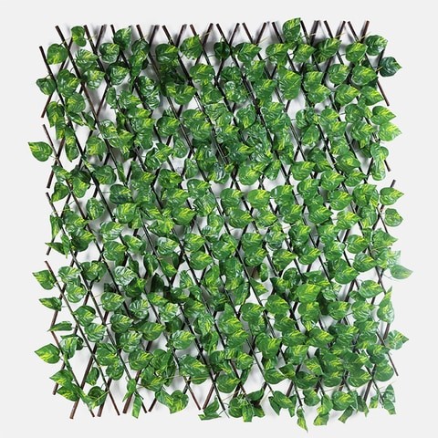 LINGWEI Expandable Wooden Garden Fence Artificial Plants Green Ivy Leaves Wicker Garden Fence Artificial Leaf Fence Decorative Privacy Fence Style-2