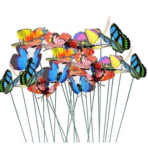 LINGWEI 10-Pieces Garden Butterflies Stakes Waterproof Artificial Butterfly Stakes Plant Stakes Stems Decorations Butterfly Garden Ornament Floral Picks Garden Stakes