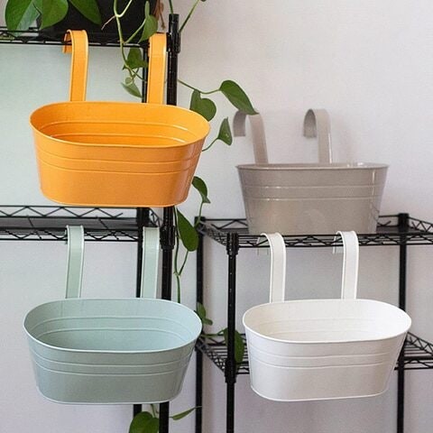 ALISSA 3Pcs Metal Iron Hanging Flower Pots Garden Pots Balcony Planters Metal Bucket Flower Holders Wall Hanging Decor Pot