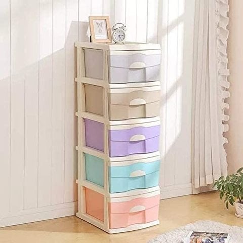 EX Storage Box Five Layers Plastic Storage Cabinet With Drawers For Baby Clothes, Multi Color