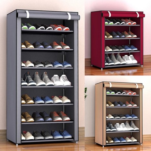 Generic Multi Layer Non-woven Fabric Shoe Cabinet 3/4/5/6/8 Dustproof Shelves