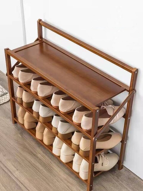 LINGWEI Woooden Bamboo Shoes Rack Stand Shelf Shelves Multifunctional Storage Stand for Plant Shoe Potted Plant Storage Shelf Foldable Plant Stand 4-Floor