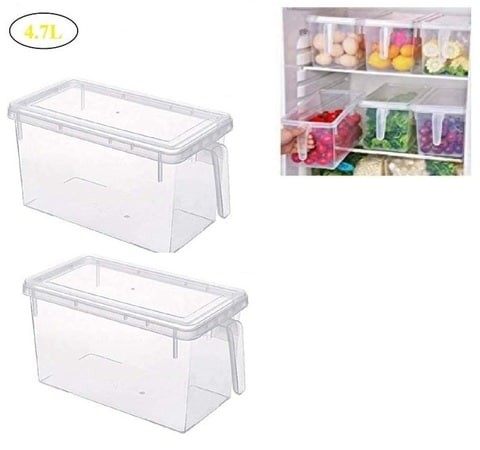 ALISSA Pack of 2Pcs Transparent Fridge Plastic Food Storage Container with Lid & Handle (4.7L Capacity)