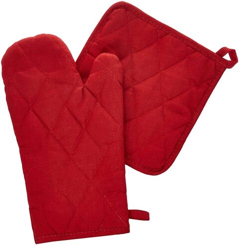 PRINCESS 2PCS GLOVES/OVEN MITT AND POT HOLDER SET RED