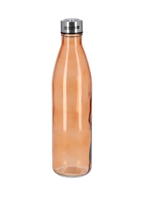 Royalford Orange Glass Water Bottle With Panel 1 Liter