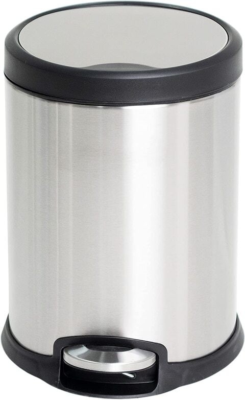 Orchid Stainless Steel Trash Bins, Recycle Bins, Round Step Waste Bin with Soft Close Lid, Durable Cantilever Foot Pedal Mechanism Steel Step Trash Can Wastebasket, Garbage Container Bin (5 Liter)
