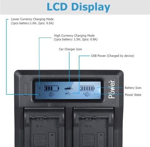 DMK Power NP-FW50 DC-01 LCD Dual Battery Charger for NP-FW50 Alpha a3000 a5000 a5100 Alpha a6000 a6300 a6400 a6500 Alpha 7 a7 7R a7R a7RM2 7S a7S