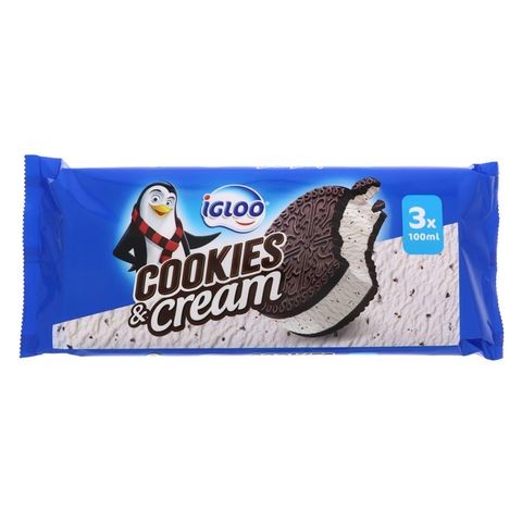 Igloo cookies and cream ice cream sandwich 100 ml x 3 packs