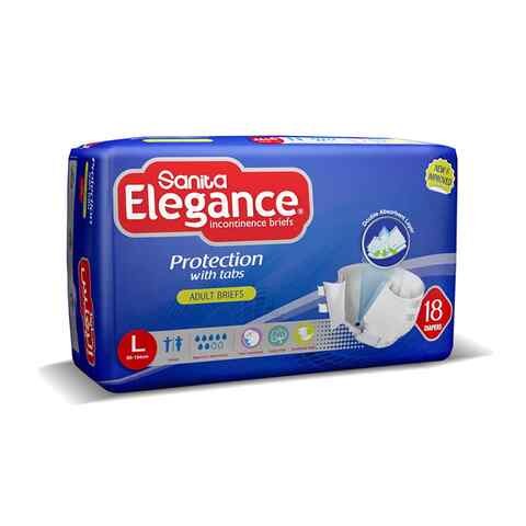 Sanita Diapers Elegance Unisex Diapers, Large, (85-154 cm) - 18 Pieces