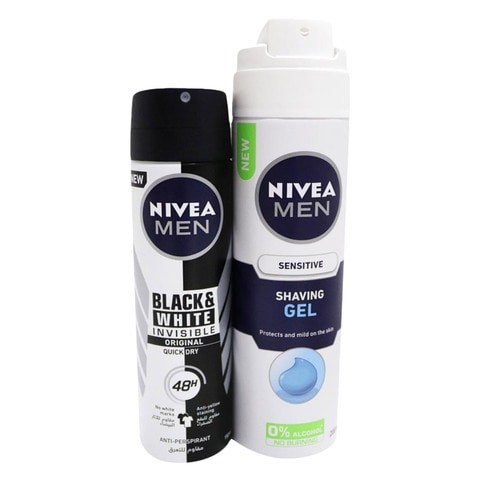 Nivea Deodorant For Men Black & White 150ml + Shaving Gel For Sensitive Skin 200ml