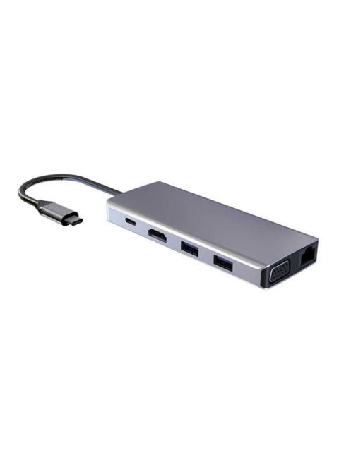 Powerology - 11 In 1 USB-C 60W USB-C Power Delivery Input 3.0 Super Speed Data Transmission Hub Grey