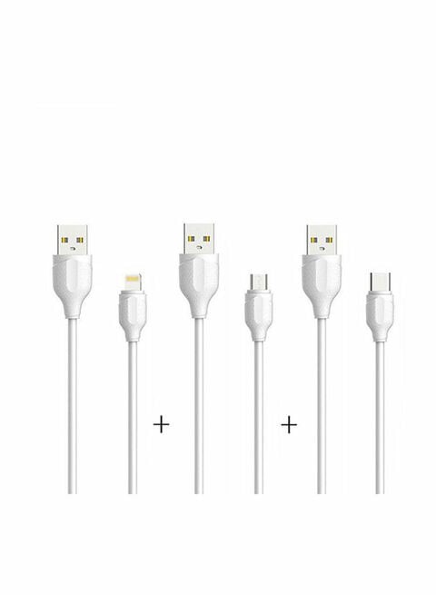 LDNIO LED Lamp 2-USB Charger With Micro, Type-C And Lightning Cable White/Silver
