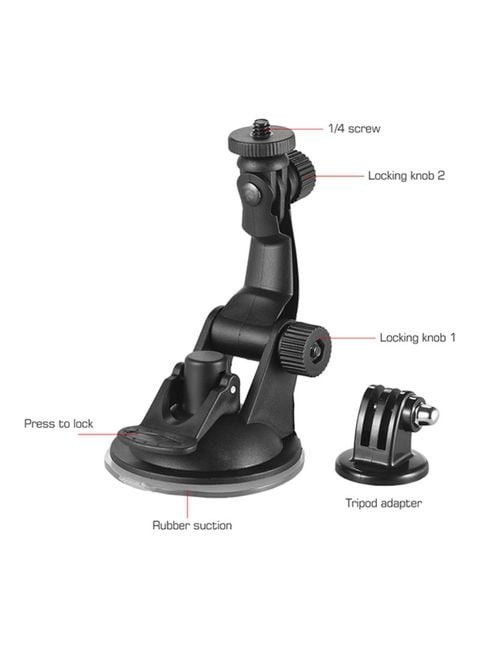 Generic - Car Suction Cup Mount With Tripod Adapter For Action Camera Black