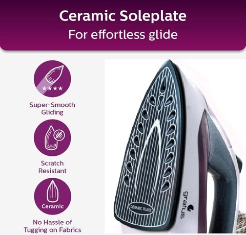 Gratus 1600W Ceramic Soleplate Steam Iron - Dry / Spray / Steam GSI1600UC