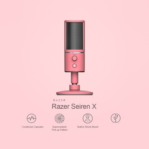 KKmoon -  Seiren X USB Streaming Microphone Built-in Shock Mount Supercardiod Pick-Up Pattern 25mm Condenser Capsules USB Plug &amp; Play Pink
