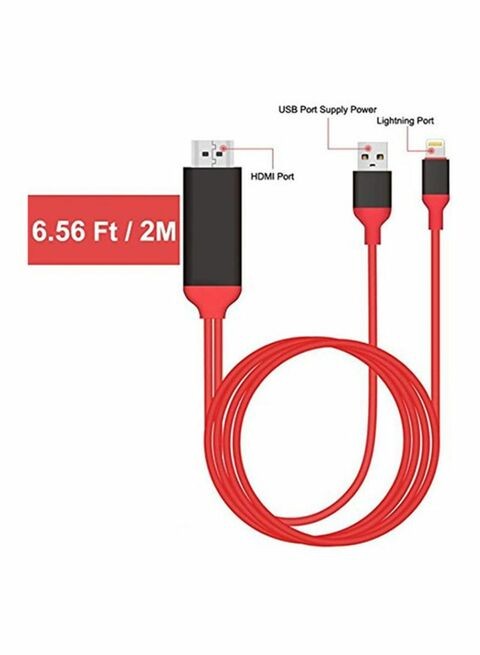Plug &amp; Play Lightning To HDMI/HDTV AV TV Cable Adapter 2meter Red/Black