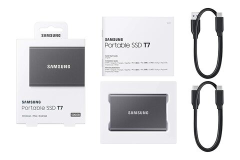 Samsung T7 Portable SSD USB 3.2, Gen 2 / Gray 500 GB - MU-PC500T/WW