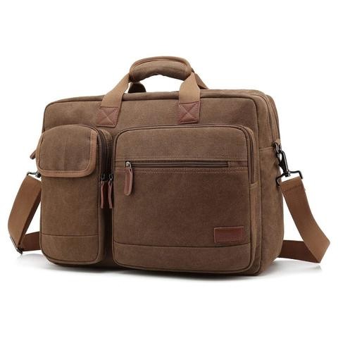 Coolbell - Messenger Bag Canvas  Business Laptop Briefcase - Brown 15.6&quot;