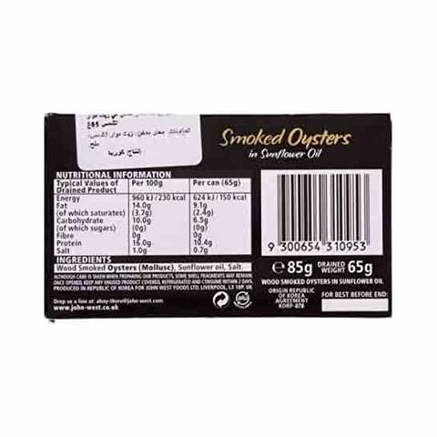 John West Smoked Oyesters In Sunflower Oil 85g