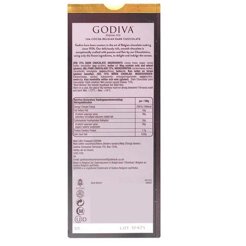 Godiva Dark Cocoa Chocolate 90g