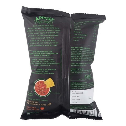 Wingreens Farms Appitas Baked Multigrain Jalapeno Pita Chips 60g