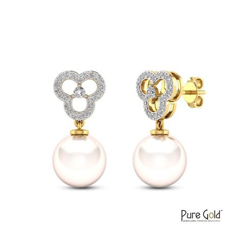 18k OYSTRA PEARL EARRING 0.14 CTS-Yellow Gold