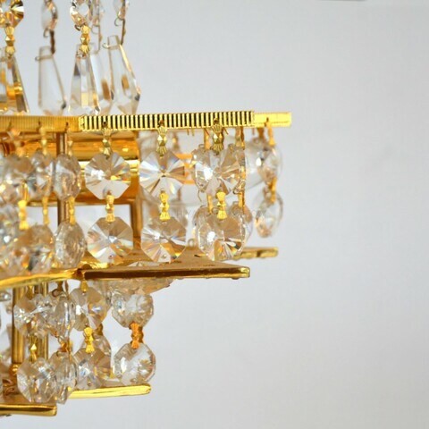 Indoor Crystal 24K Gold Plated Chandelier Light - Italy 5000-30-PL-4xE14 Bulb- Gold