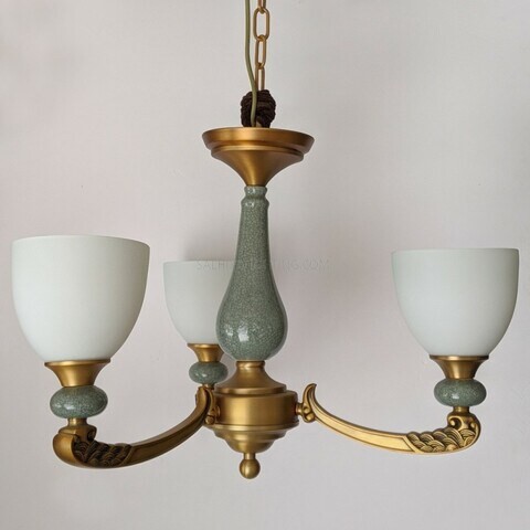 Uplight Chandelier H8626-3 Arms - Brass+Green