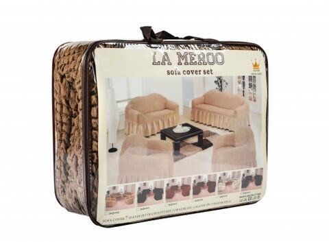 Sofa Cover Set, LA MEROO, Spandex Non Slip Soft, 85% Polyster &amp; 15% Spandex, 7 Seater, Washable Furniture Protector (Brown)