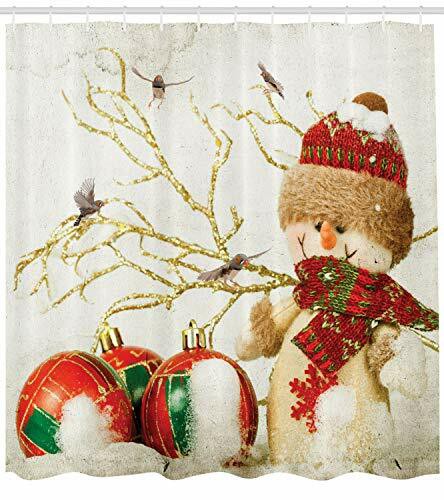 Ambesonne Christmas Shower Curtain, Cloth Fabric Bathroom Decor Set With Hooks, Snowman With Hat, 70&quot; Long