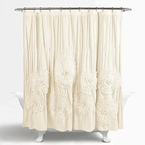 Lush Decor Serena Shower Curtain Ruffled Floral Shabby Chic Farmhouse Style Bathroom Decor, 72 X 72 , Ivory