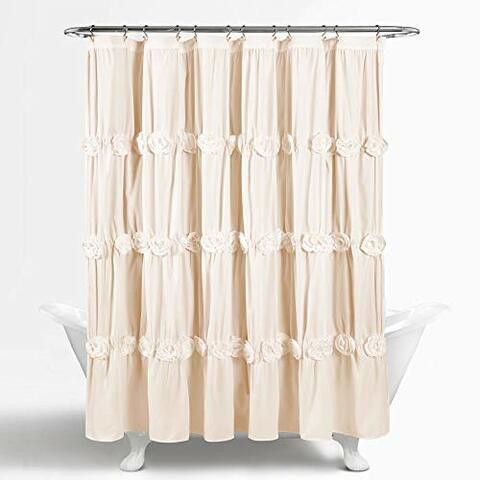 Lush Decor Lush D Cor C12857P13-000 Ivory Darla Ruched Floral Bathroom Shower Curtain, X 72