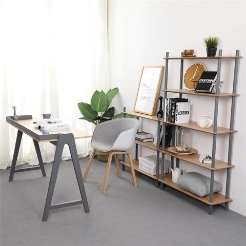 KAI Desk, Modern Nordic Desk, Study desk, Computer Desk for home office with Solid Wood Base &amp; Oak Top By Daamudi (Grey)