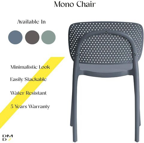 Mono Chair Dotted, Premium Stackable Chairs, Modern Nordic PP Chair for Indoor &amp; Outdoor Use, Dining &amp; Leisure Bistro Chairs By Daamudi (Slate Grey, 4 PC SET)