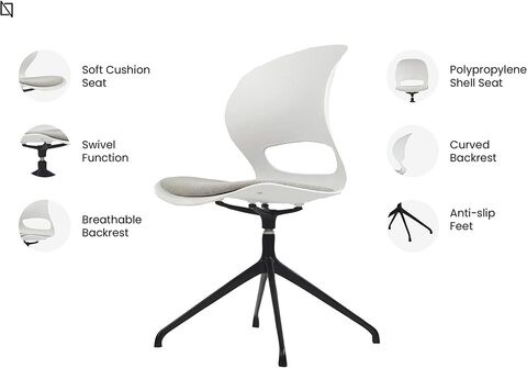 VIS Chair, Premium Meeting &amp; Visitor Chairs, Swivel Chair With Soft Cushion Seat By Navodesk (White)