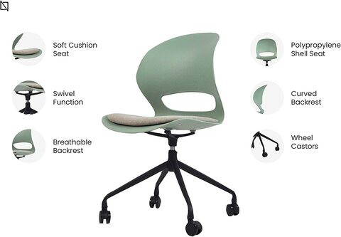 VIS Chair, Premium Meeting &amp; Visitor Chairs, Swivel Chair With Soft Cushion Seat By Navodesk (Sage Green, With Castor Wheels)