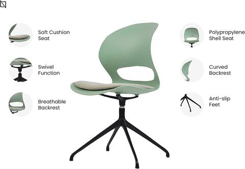 VIS Chair, Premium Meeting &amp; Visitor Chairs, Swivel Chair With Soft Cushion Seat By Navodesk (Sage Green)