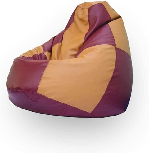 Luxe Decora PVC Leather Multicolor Bean Bag (Beige &amp; Maroon)