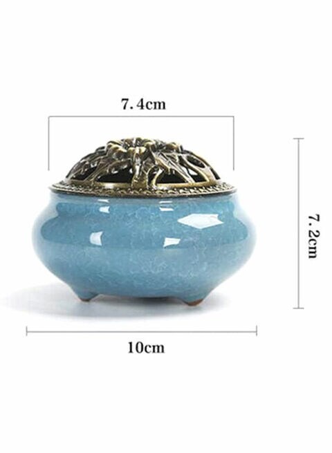 Generic Antique Delicate Ceramic Body Copper Cover Sandalwood Incense Burner Brown 10x7.4x7.2cm