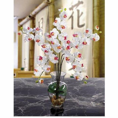 Nearly Natural 1106-WH Phalaenopsis Liquid Illusion Silk Flower Arrangement, White