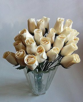 Aariel&#39;s Attic 24 Beautiful Realistic Ivory White Wooden Roses (Standard Version)