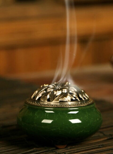 Generic Ceramic Vintage Incense Burner Green 10x7.2centimeter