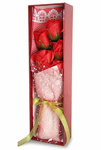 BANBERRY DESIGNS Red Rose Bouquet - Set of 5 Scented Roses - Gift Boxed with a Red Bow