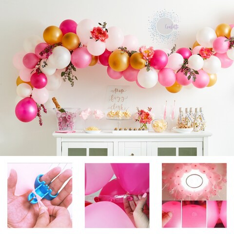 Balloon Arch Garland Decorating Tool Kit for party decorations Wedding Happy Birthday with arch Strip Tape roll,air pump,Dot Glue sticker,Ribbon Roll,tying tools,flower clips